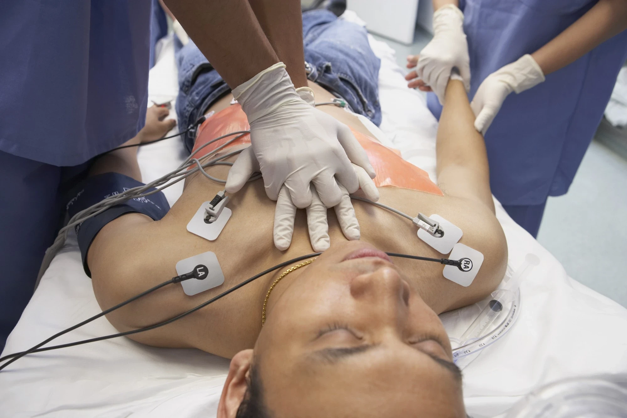 CPR Compressions applied to an unconscious individal