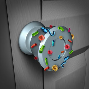 door knob covered in germs