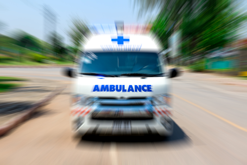 Image of ambulance for ALS, BLS, ACLS, CPR emergency response in motion
