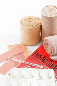 bandages thermometer first aid kit