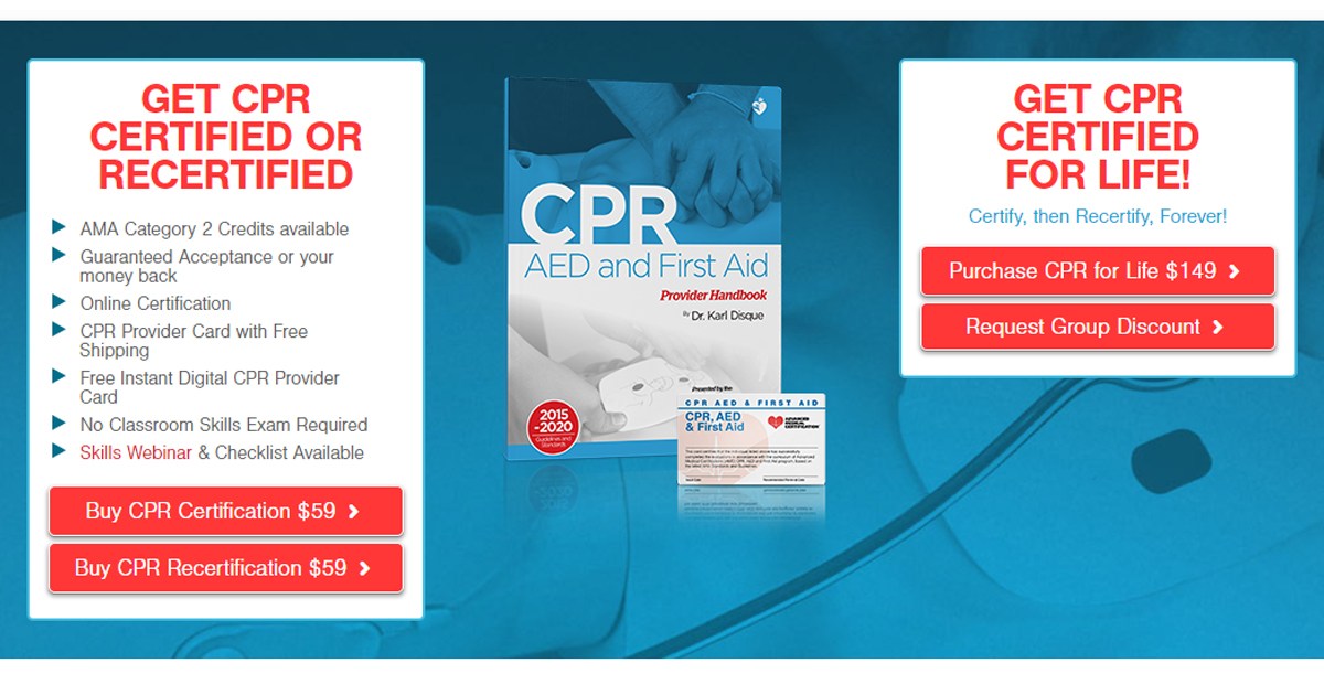 CPR AED First Aid Certification Renewal 100% Online