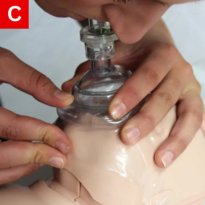 CPR-Figure-27-C Watch the chest rise as you give a breath for one second