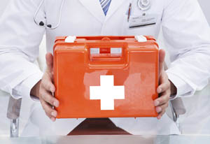 physician first aid kit white scrubs