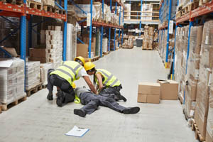 unconscious man in warehouse