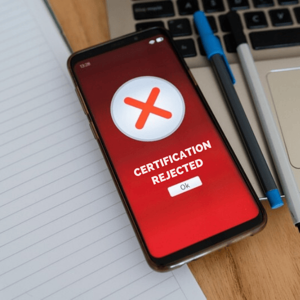 an online certification which is already invalid is displayed on a mobile phone screen with a red background to identify a BLS certificate
