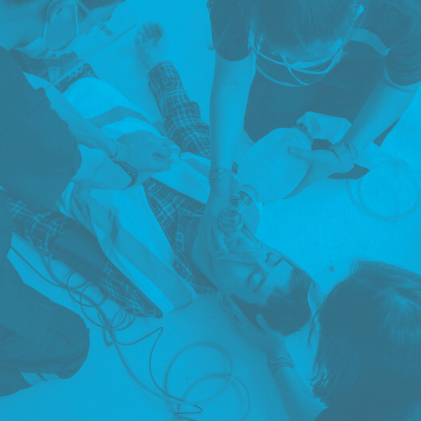 Medical personnel training to get ACLS certificate demonstrate an advanced cardiac life support procedure